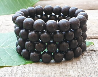 Vierteiliges Armband-Set aus Ebenholz, Karungali-Armband, Holzperlen, handgefertigtes Armband, Stretch-Armband, Gebetsperlen aus Holz