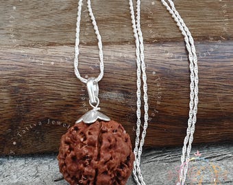 Rare Collector Nepal Rudraksha Pendant in 925 Sterling Silver- Lab Certified, Yoga Gifts, 5 Mukhi Rudraksha 25mm Bead, Silver Pendant