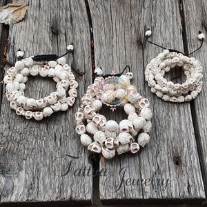 Tibetan Skull Mala Bracelet: Hand Carved Adjustable NeckBeads