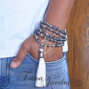 Handcrafted Llanite Mala Necklace: 108 Bead Meditation Prayer Beads