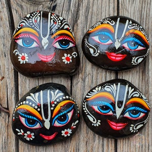 Painted Krishna Shaligram Stone: Decorated Vishnu Idol