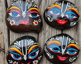 Painted Krishna Shaligram Stone: Decorated Vishnu Idol