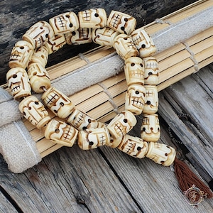 XL Himalayan Yak Bone Skull Mala Beads: Kapala Yoga Meditation Necklace