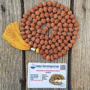 9 Mukhi Rudraksha Mala: Certified 108 Prayer Beads, Meditation Rosary
