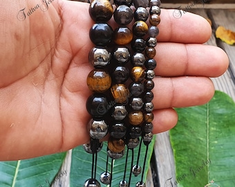 Triple Protection Bracelet: Tiger Eye, Hematite, Obsidian Stone