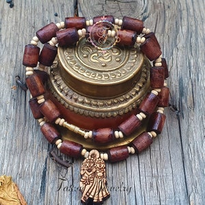 Brown Tulsi Necklace With Radha Krishna Pendant, Hare Krishna, Tulasi Kanthi Necklace Choker Necklace, Tulsi Mala, Tulsi Neckbeads