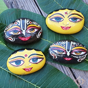 Radha Krishna Shaligram Set: Decorated Ritual Stones, Religious Gift