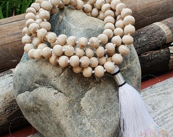 Mala de Tulsi com 108 contas de oração, Rosário de madeira com nós, Mala de Tulasi, Colar Mala de contas de madeira, Mala de Krishna da Índia, Mala de Japa Hindu com contas de Tulsi