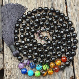 Black Onyx 7 Chakra Mala, Black Onyx Necklace, 108 Mala Beads, 7 Chakra Onyx Necklace Anti Anxiety Protection Grounding Tassel Necklace