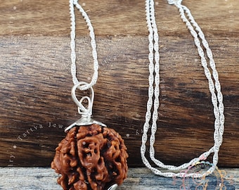 4 Mukhi Nepali Rudraksha Pendant -Lab Certified in Sterling Silver, Spiritual Gifts, Rudraksha Bead Pendant, Four Faced Rudraksha Pendant