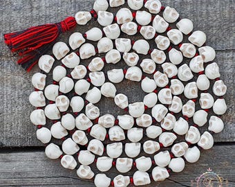 Skull Mala, Skull Necklace, 108 Mala Beads, Skull Prayer Beads, Yoga Gifts, Shiva Jewelry, Kapala Prayer Beads, Kali Mala, Kapala Mala