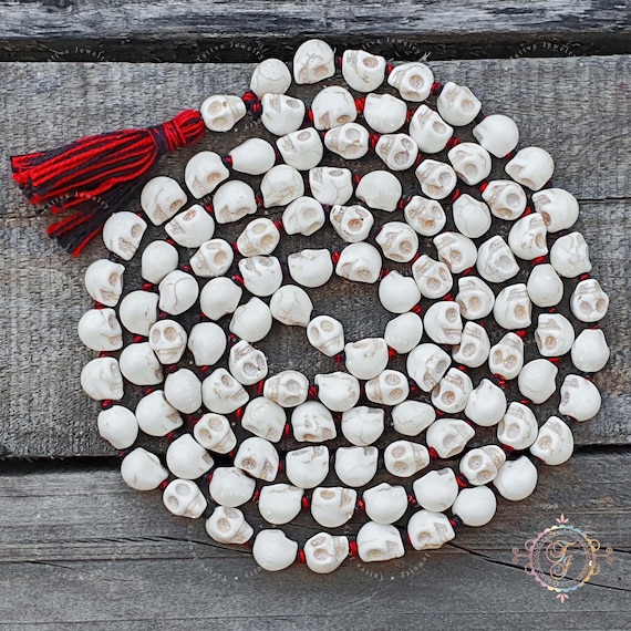 Skull Mala 10mm, Skull Necklace, 108 Mala Beads, Skull Prayer