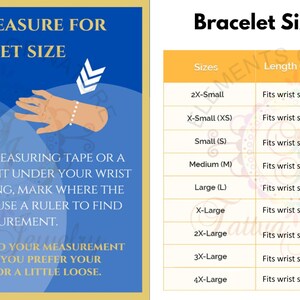 Pode incluir: Um gr&aacute;fico com instru&ccedil;&otilde;es sobre como medir o tamanho de uma pulseira usando uma fita m&eacute;trica ou um cord&atilde;o. O gr&aacute;fico tamb&eacute;m inclui uma tabela com os tamanhos das pulseiras, os tamanhos dos pulsos e os comprimentos correspondentes em polegadas e cent&iacute;metros.