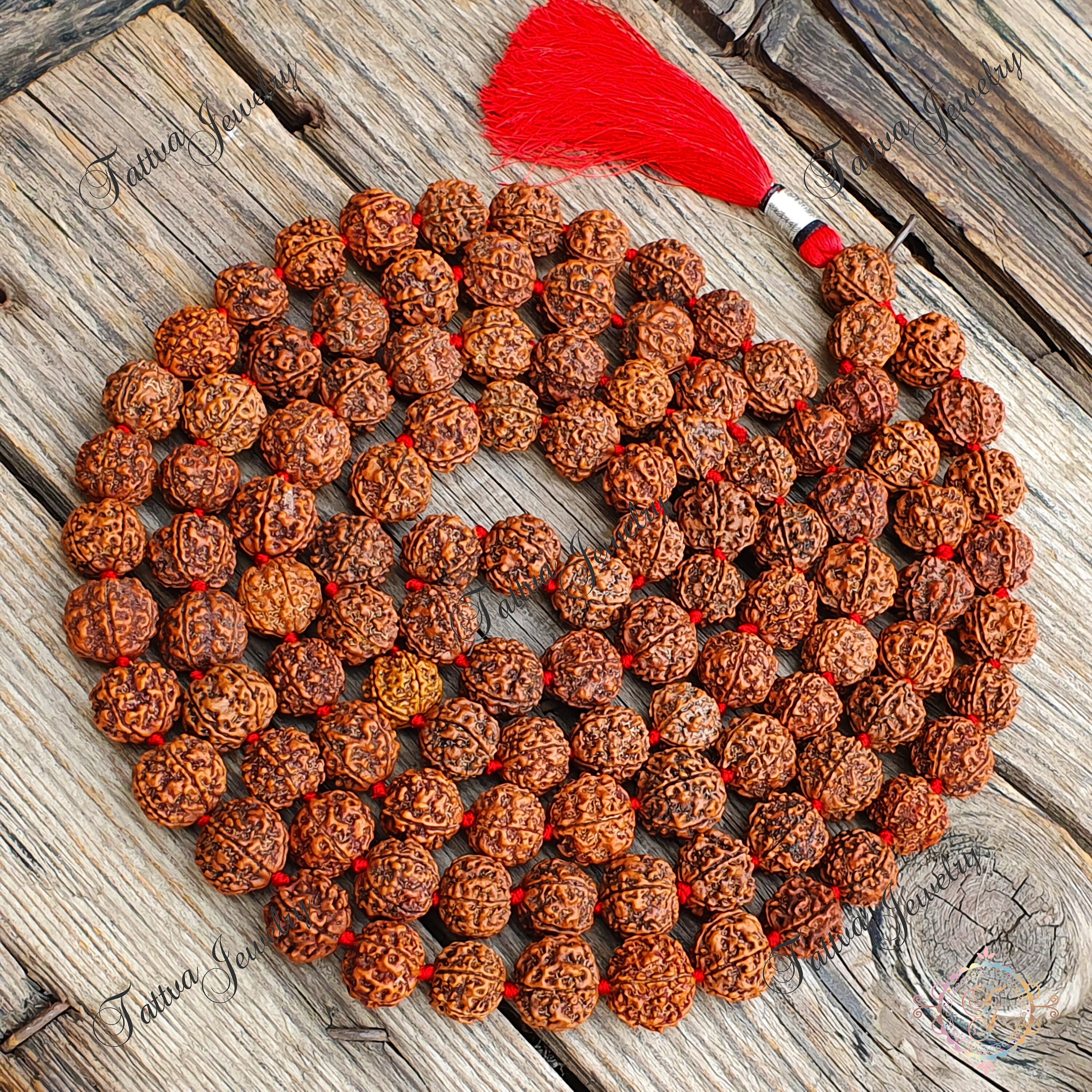108 Rudraksha Japa Mala: Nepal 5 Mukhi Prayer Beads Necklace