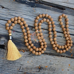 Sandalwood Mala Necklace: 108 Prayer Beads, Spiritual Jewelry