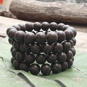 Karungali Wood Bracelet Stack: Matte Ebony Prayer Beads, Handmade