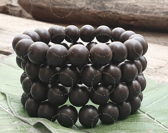 Vierteiliges Armband-Set aus mattem Ebenholz, Karungali-Armband, Holzperlen, handgefertigtes Armband, Holzperlen-Armband, Gebetskette (Mala)