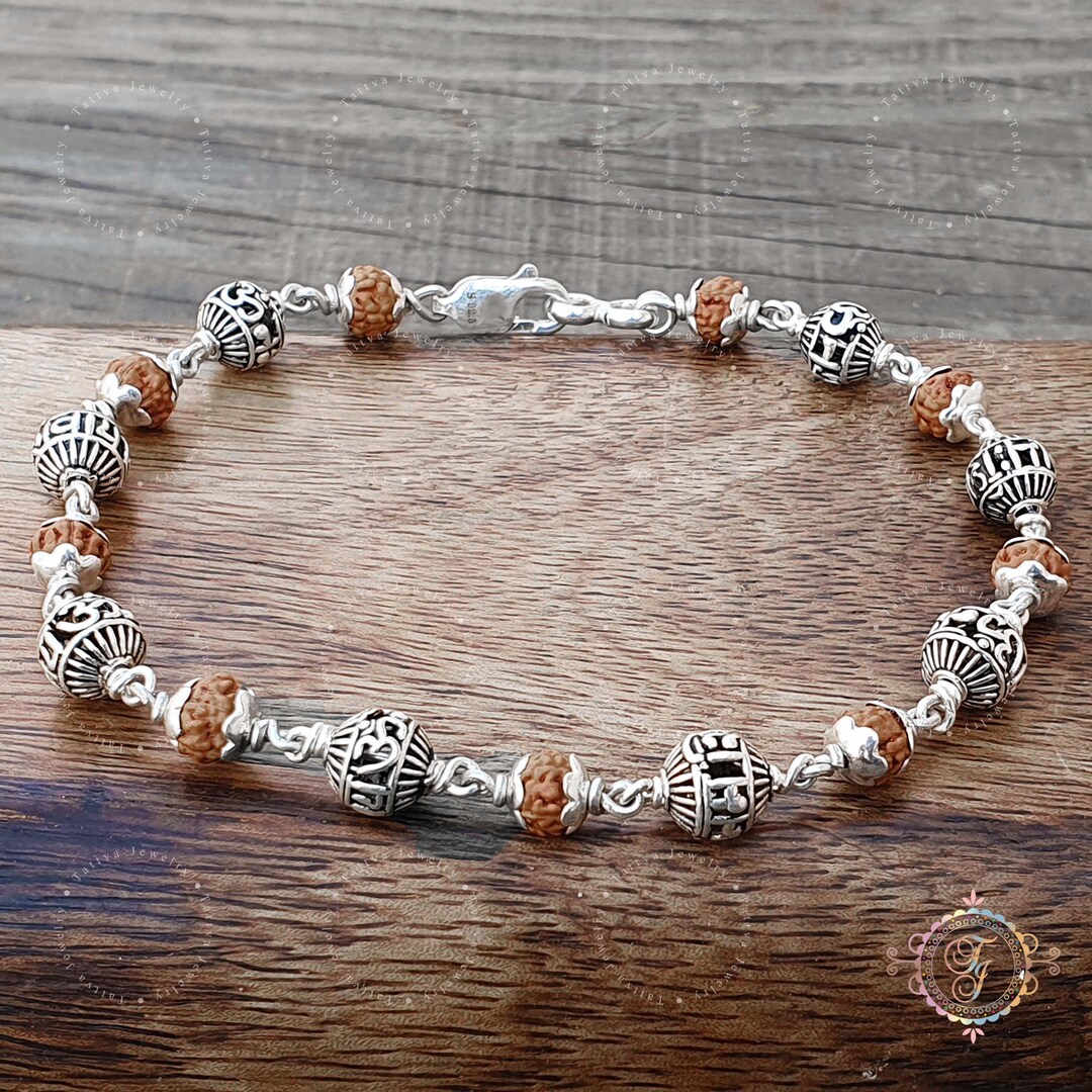 Sterling Silver Six Mukhi Rudraksha Bracelet: Om Namah Shivaya