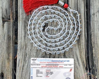 AAA Sphatik Mala: Rosario de cuarzo cristal anudado a mano, Japa Mala de yoga - 8 mm