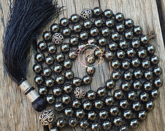 Hematite Mala 8MM, Hematite Necklace, 108 Mala Beads, Statement Necklace, Gift For Yoga Lover