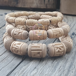 Radha Engraved Tulsi Bead Bracelet: Holy Basil, Spiritual Gift