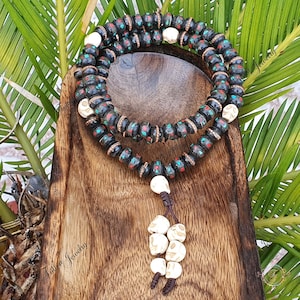 Yak Bone Mala Necklace with White Skulls: Tibetan Buddhist Prayer Beads