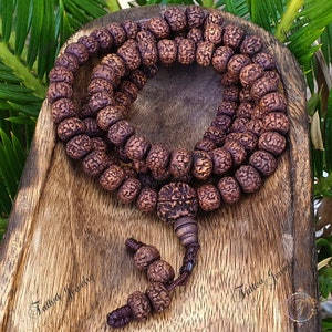 108 Natural Aged Dark Brown Rudraksha Seed Mala Prayer Beads, Sacred Rudraksha Japa Mala, Meditation Mala Rosary, Buddhist Mala, Rudra Seeds