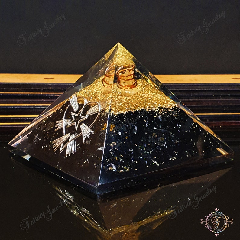 Black Tourmaline Orgone Pyramid Star in Heart , Protection Energy Generator, Orgone pyramid, EMF protection, Orgone Energy Purifier Gift image 2