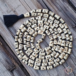 108 Perlen-Skull Mala Gebetskette, Nepalesische Yak-Knochenschädel Japa Mala, Kali Mala, Kali Mala Perlen, Schädel Knochen Halskette, Schädel Gebetskette