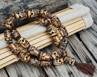 Rare Large Size 27 Brown Tribal Skull Beads, Himalyan Yak Recycled Bone Prayer Bead, Skull Mala,  Skull Bead Necklace, Kapala Yoga
