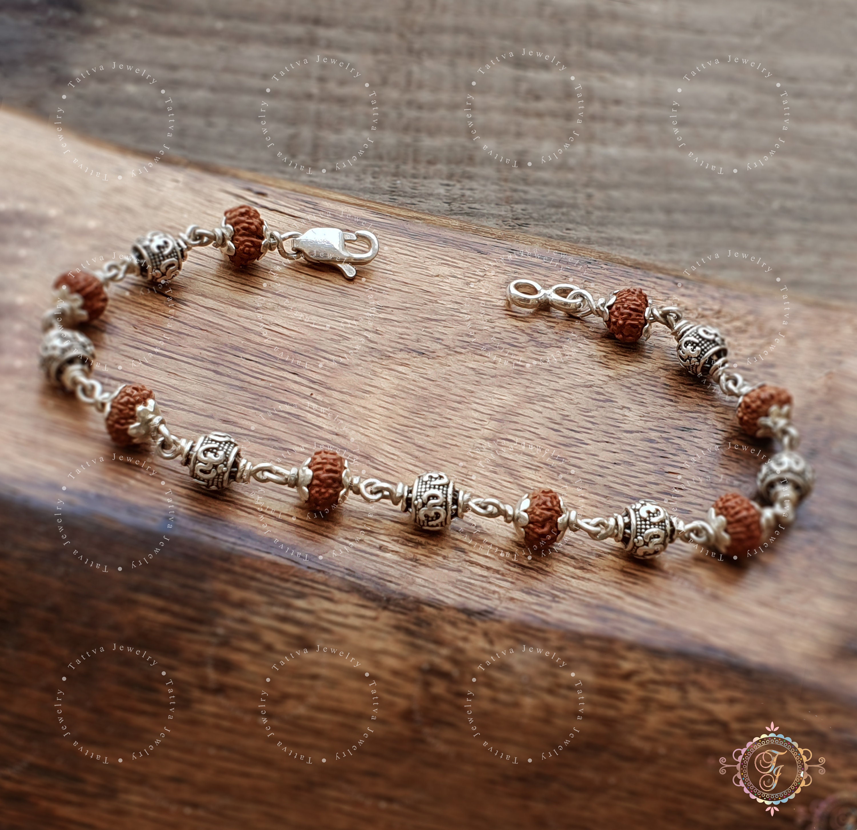 925 Sterling Silver Capped 5 Mukhi Rudraksha Beads Bracelet With