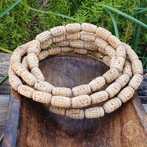 Radha Engraved Tulsi Bead Kanthi: Hindu Prayer Necklace