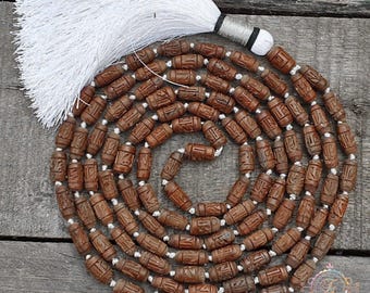 Radha Carved Tulsi Japa Mala 108 Beads | Handmade Tulsi Wood Prayer Beads | Vaishnav Chanting Mala | Hare Krishna Meditation Mala