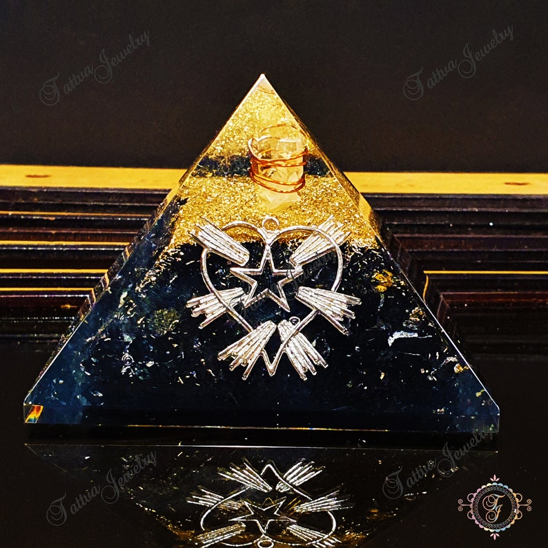 Black Tourmaline Orgone Pyramid Star in Heart , Protection Energy Generator, Orgone pyramid, EMF protection, Orgone Energy Purifier Gift image 1