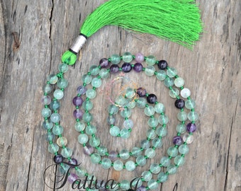 Healing Mala, Fluorite Mala, Prayer Beads, Fluorite Necklace, Statement Necklace, 108 Mala Beads, Beaded Jewelry, Yoga Gifts