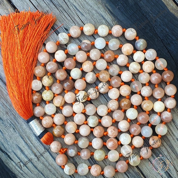 Collana naturale AAA Picture Jasper 108 Mala | Immagine Jasper Mala | 108 collane con perline di preghiera | Bracciale Mala annodato a mano | Japa Mala | Perline rotonde da 8 mm | Nappa meditazione