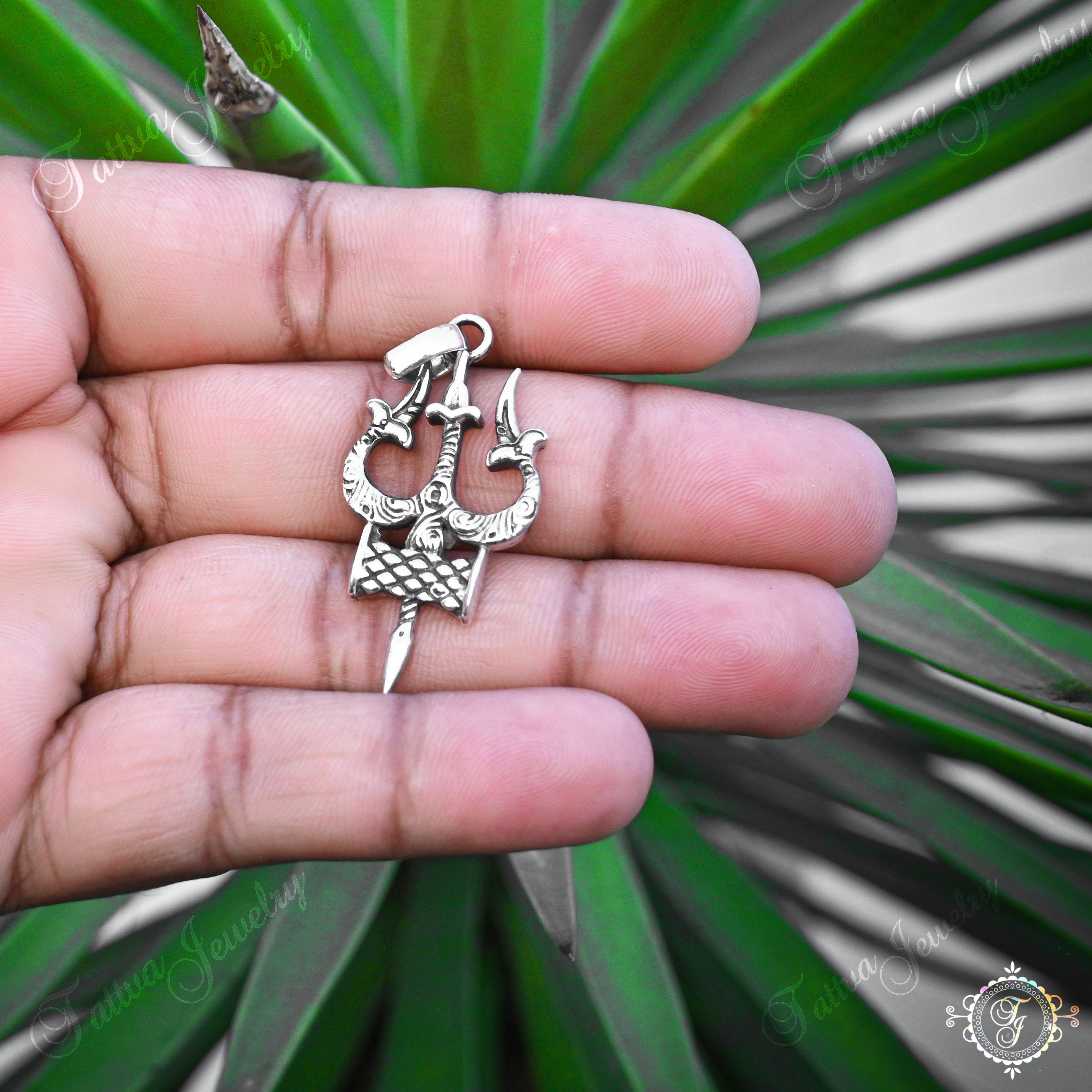 Lord Shiva Trishul Pendant Solid 925 Sterling Silver Pendant