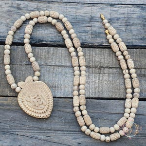 Sacred Tulsi Wood Hand-Carved Beads, Radha Carved Tulsi Neckbeads Necklace, Tulasi Mala, Sacred Wood, Kanthi Tulsi Mala
