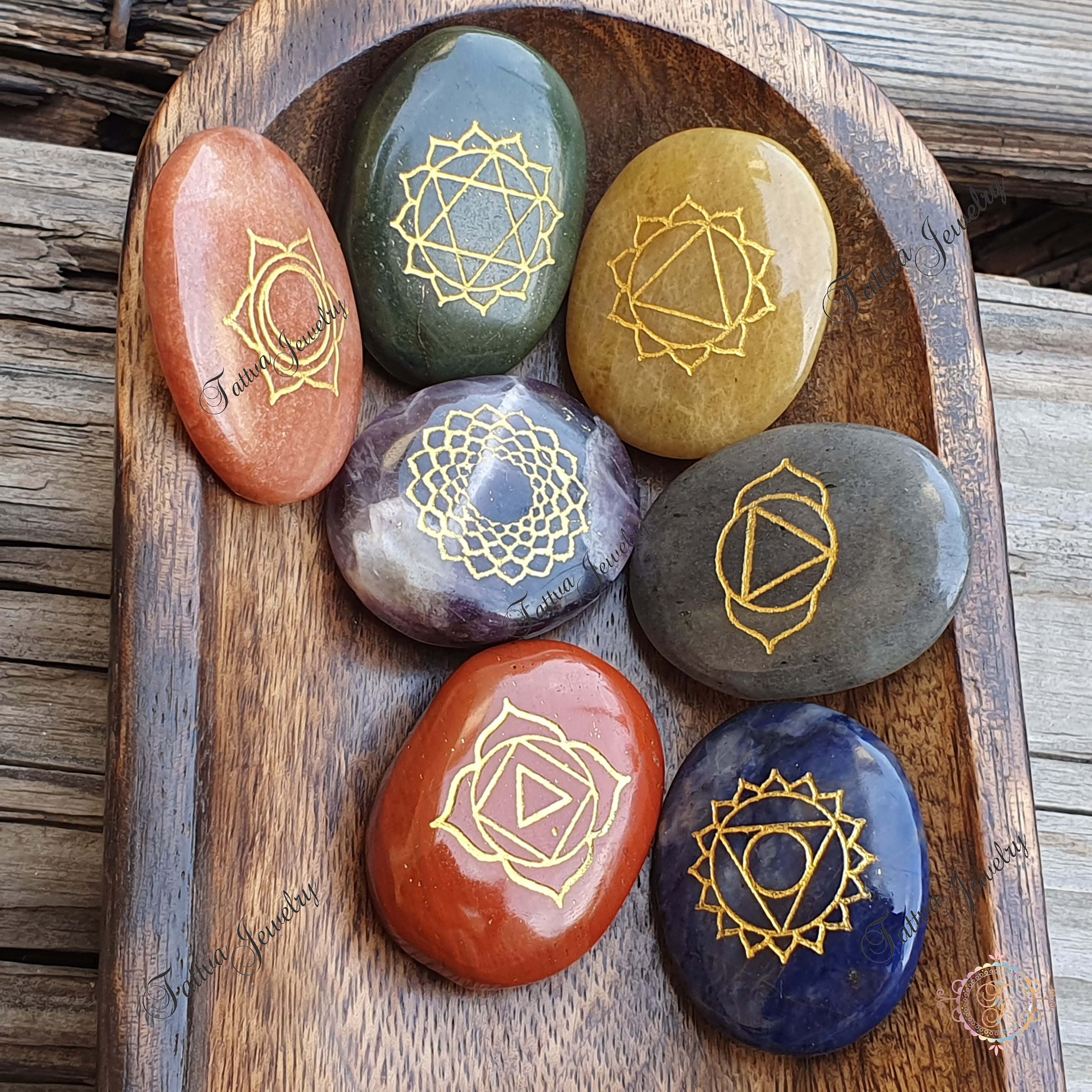 Seven 7 Chakra Stones Disc Set With Switch Words, Engraved Healing ...