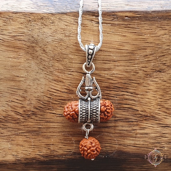 Sterling Silver Lord Shiva Trishul Pendant: Rudraksha Hindu Jewelry