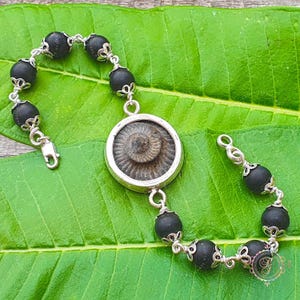 Sudershan Shaligram Bracelet With 925 Sterling Silver Flower Caps , Salagram Bracelet, Silver Bracelet, Religious Bracelet