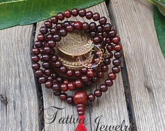 Red Sandalwood Buddhist Mala, Red Sandalwood Necklace, Mala Necklace, Yoga Gifts, Statement Necklace, 108 Mala Beads, Japa Mala