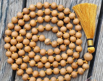 108 Knotted Sandalwood Mala, Sandalwood Necklace 8mm Beads, Wood Bead Necklace, Sandalwood Rosary, Hindu Tibetan Buddhist Prayer Beads