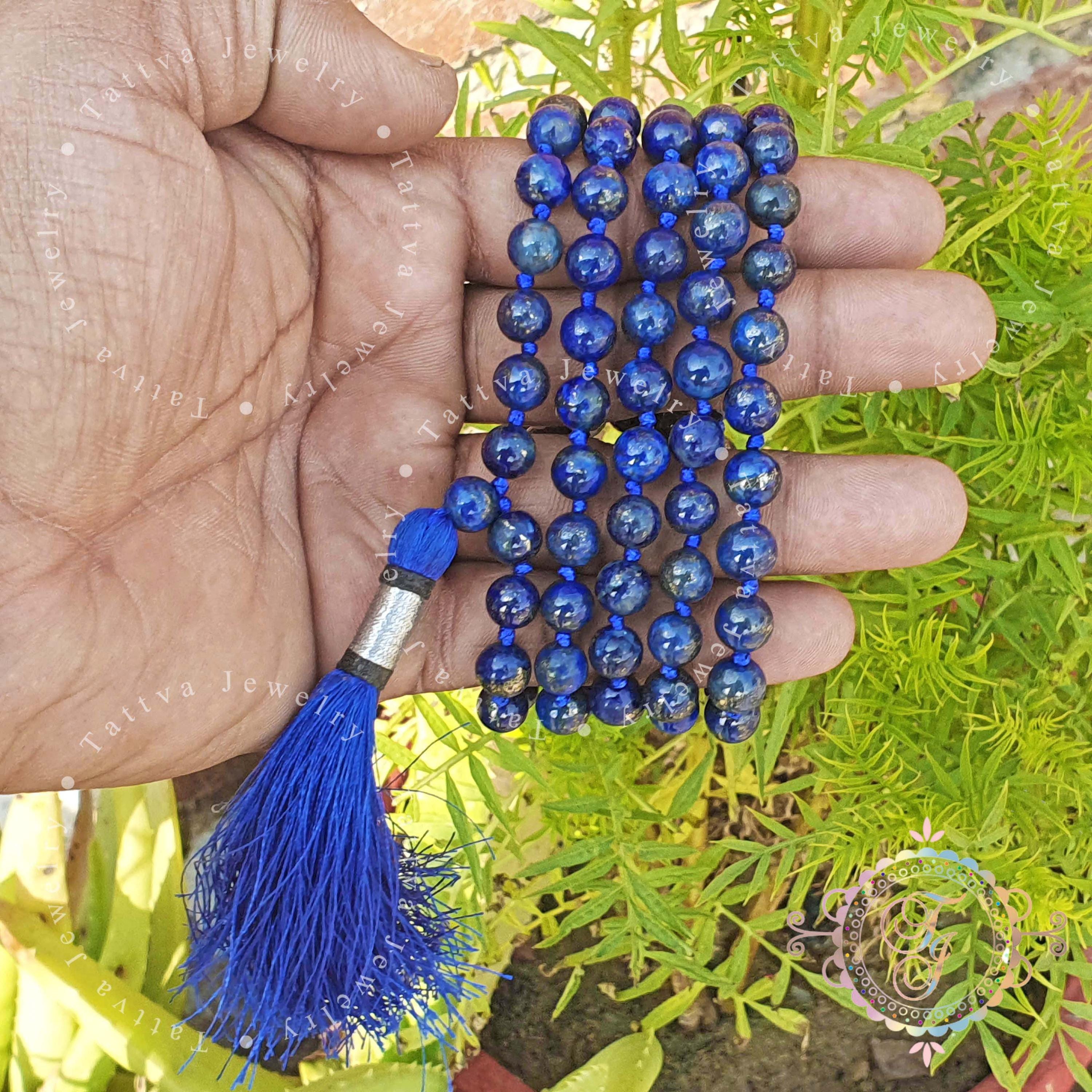 Collana Mala Lapislazzuli Naturale AAA 108 Perle - 8mm Con Nappa - Bracciale Mala Annodato A Mano - Gioiello Meditazione