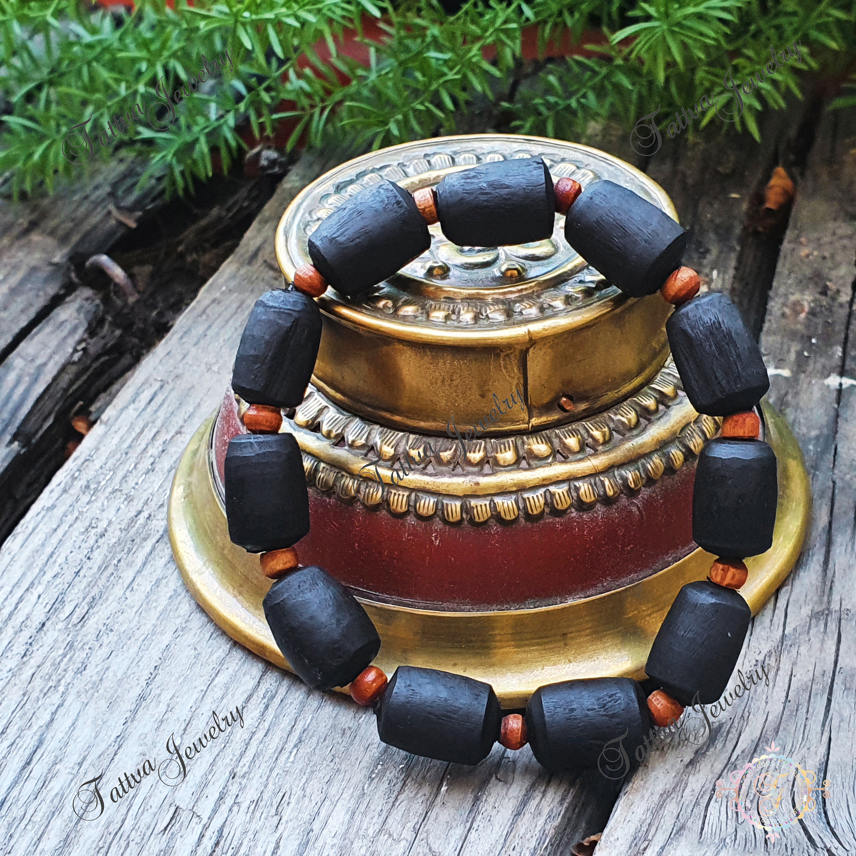 Hand Made Set of 3 Thai Wooden Mala Bead Elastic Bracelets