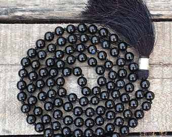 Natural Black Onyx Mala For Grounding, Black Onyx Necklace, 108 Mala Beads, Mala Necklace, Meditation Beads, Japa Mala, Gift For Yoga Lover