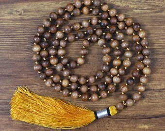 Mala en bois Siris, collier mala en bois, perles d'arbre Siris, perles d'Albizia Lebbeck, collier fait main, collier de perles de bois,