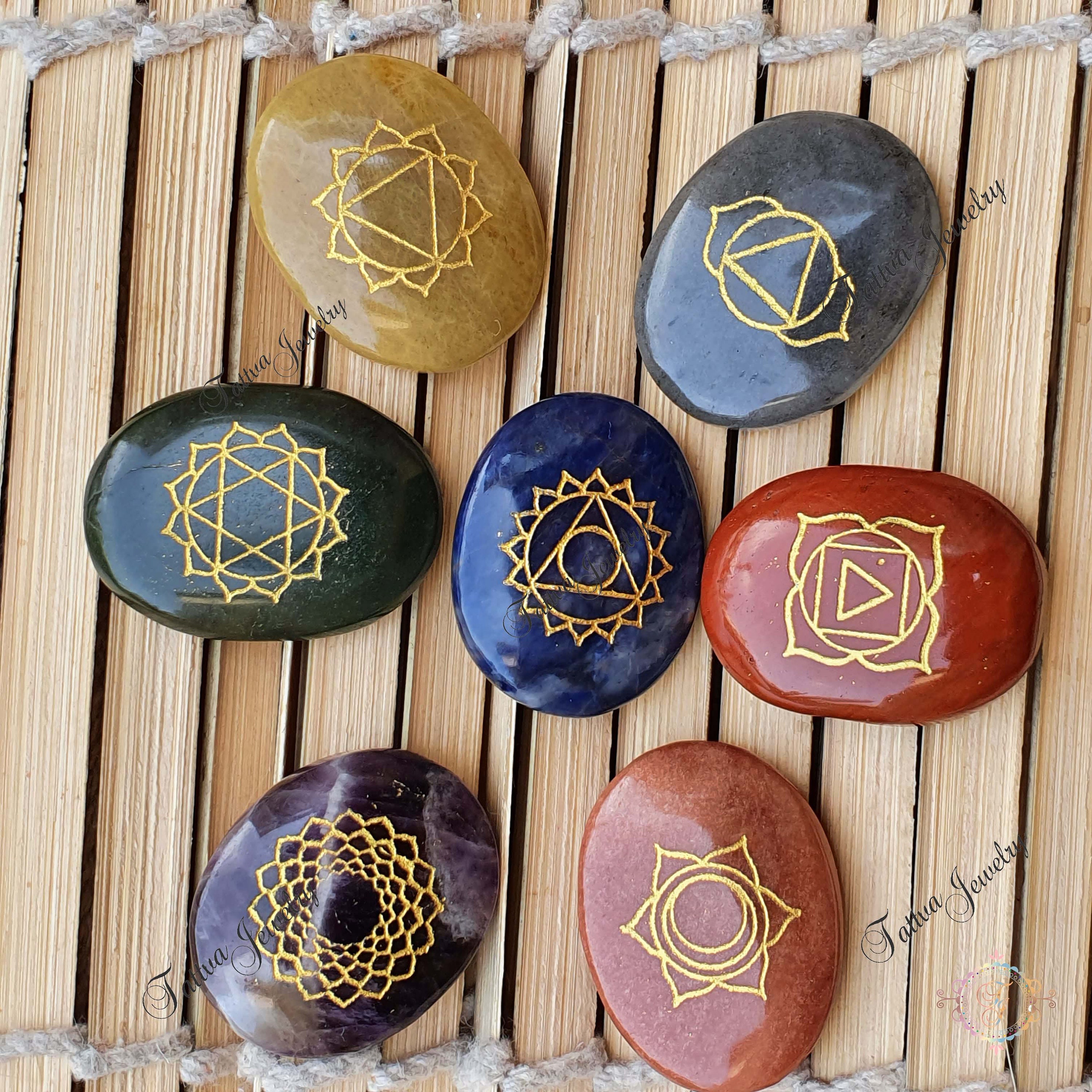 Seven 7 Chakra Stones Disc Set With Switch Words, Engraved Healing ...