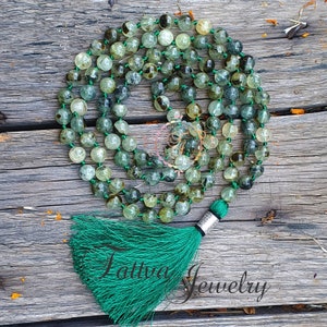 Rescue Mala, Prehnite Mala, Prehnite Necklace, 108 Mala Beads, Statement Necklace, Tassel Necklace, Mala Necklace