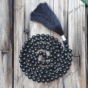 Rainbow Obsidian Mala Necklace: Handmade Vegan Tassel
